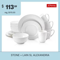 the stone and plain alexandria dinnerware is on sale for $ 13 99 reg $ 70 00