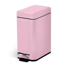 a pink trash can on a white background