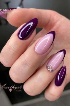 Dark Purple Nails, Violet Nails, Purple Nail Designs, Cute Acrylic Nail Designs, Cat Kuku, Elegant Nails, Fancy Nails