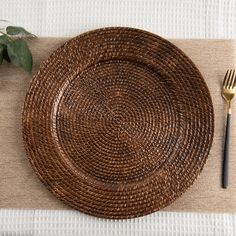 Faux Rattan Braided Acrylic Charger Plate - Brown Brown Table Decor, Rattan Charger Plate, Rattan Charger, Bourbon Tasting, Brown Acrylic, Flower Panels, Charger Plate, Artificial Silk Flowers, Event Supplies