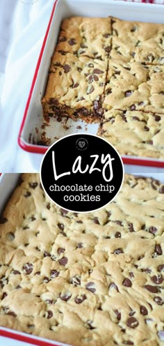 chocolate chip cookie bars in pans on a table