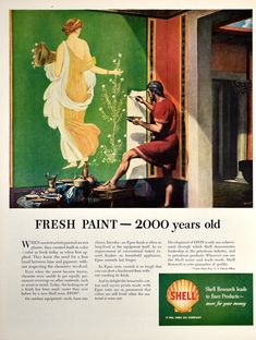 an advertisement for shell paints featuring a woman and man