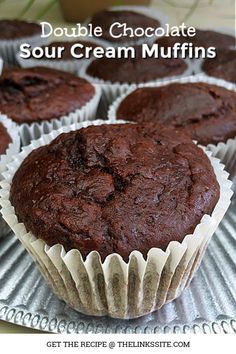 double chocolate sour cream muffins on a plate