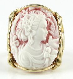 Lady Dove Cameo Ring 14K Rolled Gold Custom Jewelry Luxury Elegant Cameo Ring, Pastel Pink Background, Cameo Jewelry, Cameo Ring, Rose Pastel, Gold Filled Jewelry, Pink Background, Pure Silver, Fine Silver