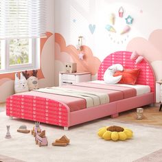 a child's bedroom decorated in pink and white