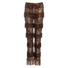 For Sale on 1stDibs - ▪ Dolce & Gabbana evening pants ▪ Fine antique gold lace ▪ Copper bugle beaded fringe ▪ Brown lining ▪ Straight leg ▪ IT 42 - FR 38 ▪ Spring-Summer 2000 Evening Pants, Copper Lace, Dolce And Gabbana Runway, Fringe Pants, Ruched Leggings, Golden Lace, Boucle Jacket, Tuxedo Dress, Gold Lace