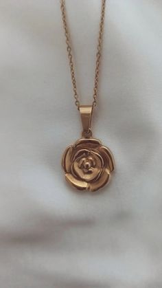 Gold plated rose flower necklace Stainless steel (non tarnish) Classic chain 45cm (18") Pendant size 31mm x 20mm Rose Gold Stainless Steel Chain Necklace, Tarnish Resistant, Rose Gold Stainless Steel Chain Necklace Tarnish Resistant, Rose Gold Charm Necklace With Flower Pendant, Rose Gold Stainless Steel Clavicle Chain Charm Necklace, Rose Gold Stainless Steel Necklaces, Tarnish Resistant, Rose Gold Stainless Steel Clavicle Charm Necklace, Rose Gold Stainless Steel Clavicle Chain Necklace, Rose Gold Stainless Steel Pendant Necklace, Rose Gold Stainless Steel Tarnish-resistant Necklaces