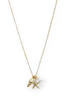 By The Shore Gold Shell Pearl Necklace-Luxe Group-L. Mae Boutique Gold Star Charm Necklace For Beach, Gold Charm Necklace With Star For Beach, Gold Charm Necklace With Star Charm For Beach, Ocean-inspired Starfish Charm Necklace For Vacation, Vacation Ocean-inspired Starfish Charm Necklace, Dainty Shell Charm Necklace For Beach, Beach Starfish Charms Necklace, Beach Starfish Charms Necklaces, Beach Star Charm Necklace Ocean-inspired