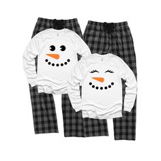 Outfit the whole family young and old. Nothing says Christmas matching family pajamas...say cheese! This festive Merry Christmas Snowmen flannel set comes with 1 luxe 100% cotton jammie t-shirt and plaid charcoal buffalo flannel pajama bottoms. Choose the face you want from the drop down menu. Put the kids to bed in their Christmas pjs and let them rip open those packages Christmas morning. Your options are endless. This cozy pajama set is so comfortable it will be your go to uniform all winter Snowman Pajamas, Flannel Pajama Bottoms, Opening Gifts, Buffalo Plaid Pajamas, Holiday Getaway, Monogram Kids, Xmas Pjs, Matching Family Christmas Pajamas, Family Pajama Sets