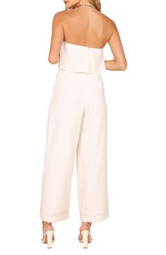 A drapey bodice and wide legs enhance the flowy silhouette of this effortless strapless jumpsuit destined for a memorable occasion. Hidden back-zip closure Strapless Lined 79% polyester, 20% cotton, 1% spandex Hand wash, dry flat Imported Strapless Jumpsuit, White Jumpsuit, Wide Legs, Wide Leg Jumpsuit, Bodice, Wide Leg, How To Memorize Things, Hand Wash, Jumpsuit