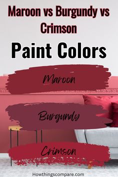 the words paint colors are shown in red and pink, with two couches on each side