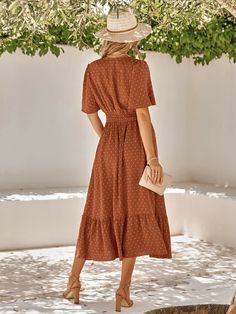 Look effortlessly stylish with the Sweetest One Poppies Maxi Dress. This brick tone maxi dress features a soft and lightweight fabric for an elegant, flattering look. Short sleeves and a high waist add an extra touch of sophistication. Size Guide: Tina is 5’65” tall, and has a 33.6” bust, 24.1” waist, & 35.2” hips. She is wearing a S / US 4 / AU 8. This dress is true to size. Material: 100% Polyester. Feature: V-neckline. Maxi length. Short Sleeve. Maternity friendly. Care Instructions: Machine Relaxed Fit Rayon Maxi Dress For Daywear, Modest Flowy Rayon Maxi Dress, Casual Flowy Maxi Dress For Daywear, Modest Fitted Maxi Dress For Vacation, Non-stretch Summer Maxi Dress, Casual Non-stretch Short Sleeve Maxi Dress, Casual Non-stretch Maxi Dress With Short Sleeves, Casual A-line Rayon Maxi Dress, Modest Flowy Midi Dress For Vacation