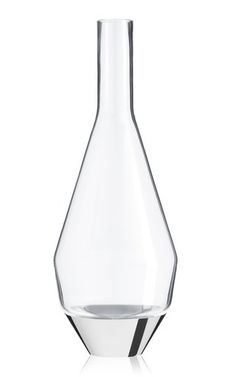 a clear glass vase with a black stripe on the bottom is shown in front of a white background