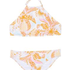 The Primary Materials That Compose This Product Contain A Minimum Of 20 Percent Recycled Content. Stay Comfortable And Enjoy The Beach And Sea With The Billabong Kids Tropical Punch High Neck Two-Piece Swim Set. High Neckline With Tie-Up Detail On The Back. Center Back Tie-Up Closure. Full Bum Coverage. Allover Printed Detail. 82% Recycled Polyester, 18% Elastane. Hand Wash, Line Dry. Billabong Kids, Billabong Girls, Billabong Swim, Tropical Punch, Swim Sets, Kids Swimming, Tag Sale, High Neckline, Billabong