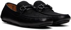 Hand-stitched buffed calfskin and canvas loafers in black. · Tubular construction · Moc toe · Jacquard logo pattern at vamp · Logo hardware · Buffed leather lining · Treaded rubber sole Supplier color: Black Canvas Loafers, Logo Pattern, Hand Stitched, Salvatore Ferragamo, Hand Stitching, Calf Skin, Rubber Sole, Loafers, ? Logo