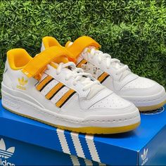 Brand New With Tags Never Used With Complete Box Adidas Originals Forum Low City Pack - Los Angeles Sneakers Men’s / Women’s Us Sizes Available: 8.5 Men’s = 9.5 Women’s 9 Men’s = 10 Women’s Sold 10 Men’s = 11 Women’s 10.5 Men’s = 11.5 Women’s 11 Men’s 11.5 Men’s Colorway: “Los Angeles” Cloud White / Yellow 100% Guaranteed Authentic Yellow Adidas Lace-up Sneakers, Sporty Yellow Low-top Skate Shoes, Yellow Casual Skate Shoes, Yellow Sporty Sneakers For Light Sports, Yellow Adidas Sporty Sneakers, Adidas Sporty Yellow Sneakers, Yellow Adidas Sneakers Sporty Style, Sporty Yellow Adidas Sneakers, Yellow Low-top Sneakers With Adidas Logo