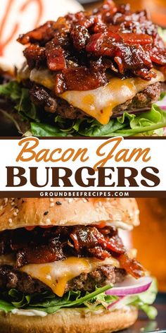 You're going to love this easy dinner idea! Loaded with bacon onion jam, these hamburgers will delight you with a new texture and flavor. You won't be disappointed in this meat main dish! Save this bacon jam burger recipe! Burgers With Bacon Jam, Bacon Onion Jam Burgers, Bacon Jam Recipe For Burgers, Easy Burger Meals, Bacon Jam Burger Recipes, Cheese Curd Burger, Gourmet Smash Burger, Bacon Smash Burger, Hamburger Ideas For Dinner Burgers