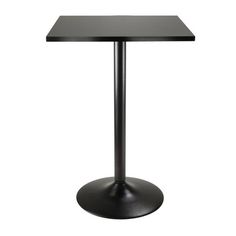 a black square table with a metal base on an isolated white background for display purposes