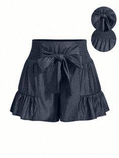 Plus Size Solid Color Front Tie Ruched Casual Shorts Dark Grey Casual   Fabric Plain Skort Non-Stretch  Women Plus Clothing, size features are:Bust: ,Length: ,Sleeve Length: Punk Woman, Jupe Short, Skirt Shorts, Womens Tights, Plus Size Shorts, Kids Sleepwear, Inspiration Mode, Fall Outfits Women, Fall Winter Outfits