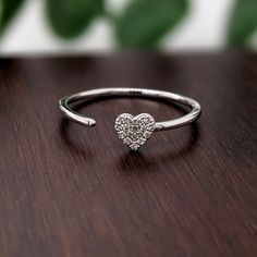 Stackable Rings-Cute Open Heart Band w Natural Diamond Accents in Solid 14k White Gold || Round Diamonds || Natural Diamonds || Stackable || Minimalistic || - NNJGemstones Dainty Stackable White Gold Heart Ring, Dainty Stackable Heart Ring In White Gold, Dainty White Gold Stackable Heart Ring, Heart Cut Stackable Rings For Promise, Elegant Sterling Silver Stackable Rings With Open Heart, Adjustable White Gold Stackable Heart Ring, Minimalist Stackable White Gold Heart Ring, Adjustable Stackable White Gold Heart Ring, Heart Shaped Stackable Fine Jewelry Promise Rings