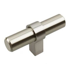 a stainless steel door handle on a white background