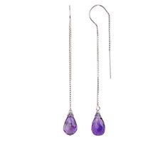 "Amethyst Threader earrings made with natural purple Amethyst gemstones. Wonderful February Birthday gift, a gift for the wife for the 6th and 17th wedding anniversary. Gift for mom, bride or just yourself. Threader earrings can be worn weaved through a second ear piercing hole for a unique and chic style. Matching necklace: https://etsy.me/3bNJdws MATERIALS: * natural amethyst * dangling from: thread-through or U-shape threaders * 14k Gold Filled / 14k Rose Gold Filled / Sterling Silver / 14k S Purple Briolette Fine Jewelry Earrings, Purple Teardrop Fine Jewelry Earrings, Amethyst Long Drop Earrings For Pierced Ears, Purple Sterling Silver Teardrop Dangle Earrings, Purple Sterling Silver Teardrop Earrings, Fine Jewelry Amethyst Drop Earrings, Amethyst Drop Earrings Fine Jewelry, Purple Long Drop Jewelry With Ear Wire, Purple Amethyst Drop Teardrop Earrings