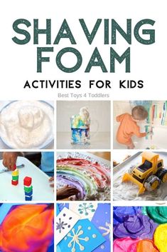 the ultimate guide to shaving foam activities for toddlers and older children with pictures of different colors