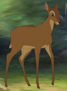 an animated deer standing in the middle of a forest