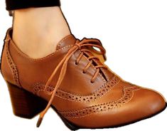 Retro Formal Oxfords, Vintage Oxford Oxfords For Office, Vintage Oxfords For Office, Ladies Brogues, Heel Oxfords, Oxford Heels, Thick Heel, Thick Heels, Retro Dress