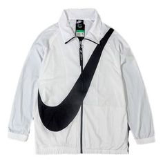 (WMNS) Nike Collar Big Swoosh Jacket 'White Black' BV3686-100 (Women's) White Sporty Track Jacket For Streetwear, White Urban Windbreaker For Sports, White Urban Style Windbreaker For Sports, Urban Style White Windbreaker For Sports, Nike White Windbreaker For Winter, Nike White Winter Windbreaker, White Functional Streetwear Outerwear, White Functional Outerwear For Streetwear, Functional White Outerwear For Streetwear