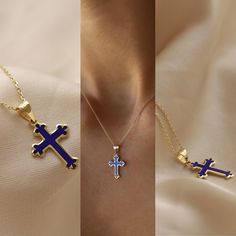 ⓂCross Enamel Dark Blue 14K Gold Necklace Dainty Gift For Woman Religious Jewelry Minimalist Necklace Modern Design Monsini Jewelry A crucifix symbolises the epitome of love and self sacrifice. It is symbolizing the Christian tradition, cross pendants are an exclamation of faith. Wear it daily as a reminder of your faith. The perfect size of the pendant makes it possible to wear with any outfit. You can layer it with your other necklaces. The product is produced using dark blue enamel. ⓂMaterial Self Sacrifice, Top Selling Jewelry, Gold Necklace Dainty, Tiny Elephant, Beautiful Gold Necklaces, Jewelry Minimalist, Elephant Pendant, Gift For Woman, 14k Gold Necklace