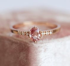 Padparadscha Engagement Ring, Padparadscha Sapphire Ring, Peach Sapphire Rings, Simple Engagement, Peach Sapphire, Padparadscha Sapphire, Sapphire Diamond Ring, Sapphire Diamond, Diamond White