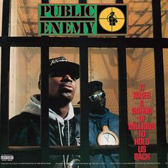 the album cover for public enemy, featuring two men behind bars with a clock in front of them