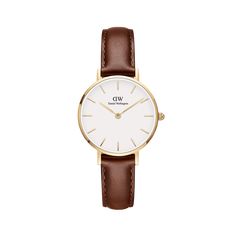 Small gold watch for women. Paired with a white dial and brown leather watch strap. Shop small watches online at Daniel Wellington. Dw Watch Women, Daniel Wellington Classic Petite, Daniel Wellington Petite, Daniel Wellington Women, Daniel Wellington Watch, Brown Leather Strap Watch, White Dial Watch, Small Watch, Brown Leather Watch