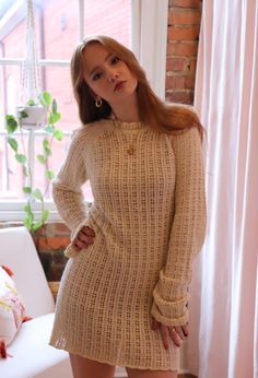 This cream pointelle-knit sweater is giving the best kind of seventies energy. *Please note this style is paired with our 'Barely There Light Taupe Slip.' Content & Care: 74% Cotton, 16% Nylon, 10% Polyester Machine wash cold Beyond The Sea, Pointelle Knit, Knit Sweater, The Sea, Knitted Sweaters, Mini Dress, Good Things, Energy, Cream