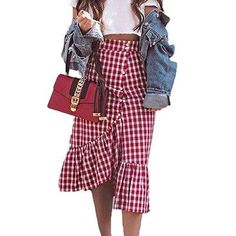 Women's Summer Cotton Midi Skirt | Female Spring Long Skirt | ZORKET – zorket Magenta Skirt, Silhouette Mode, Long Plaid Skirt, Maxi Skirts Summer, Red Plaid Skirt, Fashion Silhouette, Cotton Club, Gingham Skirt, Cotton Midi Skirt