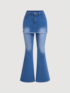 Women's Casual Distressed Bell-Bottom Jeans, Autumn Blue Casual   Denim Plain,All Over Print Flare Leg High Stretch  Women Clothing, size features are:Bust: ,Length: ,Sleeve Length: Autumn Blue, Grey Colour Suit, Fleece Tights, Fashion Mirror, Womens Tights, Casual Denim, Glasses Fashion, Women's Casual, Maternity Bag