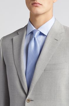 Italian wool woven in a subtly heathered grey brings polish and distinction to a suit styled with traditional detailing for all-occasion versatility. Jacket has notched lapels; four-button cuffs; chest pocket; flap pockets; side vents Cuff buttons may not be attached. Jackets purchased at full price can have the sleeve length customized for free at your local Nordstrom Trousers have zip fly with button-tab closure; slant pockets; back button-welt pockets Jacket is lined Unhemmed 100% wool Dry cl Classic Gray Suit And Tie Accessories, Classic Gray Suit And Tie Accessories For Formal Occasions, Classic Gray Suit And Tie Accessories For Formal Events, Tailored Gray Suit For Formal Occasions, Gray Formal Suit With Suit Collar, Gray Notch Lapel Suits For Formal Occasions, Formal Gray Suit With Suit Collar, Gray Wool Suit For Business Casual, Formal Gray Wool Blazer