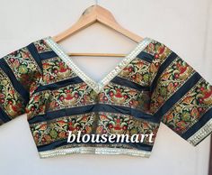 1. Fabric - Silk. 2. V neck Blouse.  3. Elbow Sleeves Blouse. Blouse Sari, Blouse Crop Top, Blouse Indian, Blouse Crop, Sari Design, Blouse Saree, Wedding Blouse, Indian Blouse, Sari Blouse