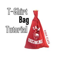 a red bag with the words t - shirt bag on it, and an image of a