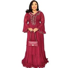 African Dresses for Women Abaya Dubai Muslim Dress Dashiki Red Appliques V Neck Long Flare Sleeve Maxi Dress Party-FrenzyAfricanFashion.com Party Long Sleeve Chiffon Abaya, Festive Red Long Sleeve Maxi Dress, Long Sleeve Chiffon Kaftan For Evening, Chiffon Long Sleeve Kaftan For Evening, Red Maxi Dress For Eid, Elegant Kaftan With Bell Sleeves, Elegant Long Sleeve Red Abaya, Elegant Red Long Sleeve Abaya, Long Sleeve Chiffon Kaftan For Party