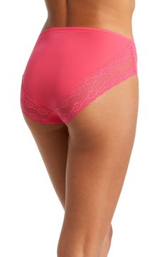 Flat lace trim and soft, stretchy microfiber provide a smooth, sleek fit in these full-coverage panties. Cotton-lined gusset 62% nylon, 38% spandex Hand wash, line dry Imported Lingerie Neon Rose, French Cut, Lingerie Outfits, Gym Shorts, Fit In, Flashlight, Hosiery, Briefs, Lace Trim