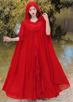 Indulge in the exquisite charm of our Retro Vacation Style Chiffon Hooded Red Cape And Dress Two-Piece Set, a luxurious ensemble that exudes sophistication and elegance.Fabric: ChiffonSize & Fit:Fit: This garment fits true to size.Length: Size XL measures 47.19"from shoulder to hemBust: Great for any cup size. Waist: Loose Fit. Comfortable room throughout midsection.Hip: Loose Fit - room for hips.Hand Wash Cold. Dresses With Hoods, Retro Vacation, Fall Maxi, Early Fall Outfits, C Fashion, Red Cape, Yule Ball, Winter Dress Outfits, Plus Size Romper