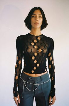 Rui ~ Circle Mesh Top | MAIMOUN Streetwear Knitwear, Mesh Top Outfit, Apocalypse Aesthetic, Mesh Fashion, Raf Simons, Mode Inspo, Crew Neck Top, Adaptation, Looks Style