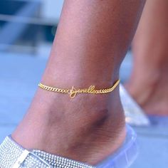 Gold Presidents Anklet 1-Letter / Yellow Gold Custom Cuban Link Name Anklet Name Anklet, Name In Cursive, In Cursive, Gold Anklet, Cuban Link Chain, Cuban Link, Ankle Bracelets, Pretty Jewellery, High Quality Jewelry