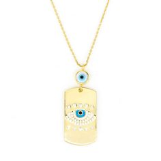 Dog Tag Evil Eye Necklace – RAGEN Adjustable Gold Necklaces With Diamond Accents, Adjustable Yellow Gold Necklace With Diamond Accents, Gold Spiritual Necklace With Diamond Eyes, Gold Cubic Zirconia Jewelry With Evil Eye, Gold Cubic Zirconia Jewelry With Evil Eye Detail, Gold Spiritual Necklace With Diamond Accents, Evil Eye Necklace Silver, Evil Eye Necklace Gold, Evil Eye Necklace