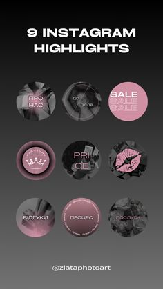 an advertisement for the 9 instagramm highlights sale is shown in pink and black