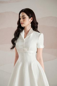 Carolin Fit and Flare Short Sleeved Tweed Mini Dress | MEAN BLVD Elegant Spring A-line Tweed Dress, Fitted White Mini Dress For Semi-formal Occasions, Fitted A-line Tweed Dress For Evening, White Fitted Mini Dress For Semi-formal Occasions, Elegant Fitted Tweed Dress For Evening, Elegant Tweed Dress For Party, Elegant White Mini Dress For Semi-formal Occasions, Elegant Fitted Tweed Dress, Classic White Fitted Mini Dress