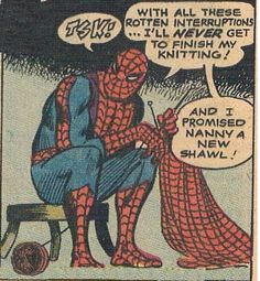 an old comic book page with a spider man and a woman sitting next to each other