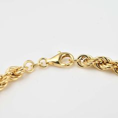 Make a statement with our Rope Chain Bracelet! Featuring a unique rope chain design and a 100mm hollow chain, this 7.25 inch bracelet is made in sterling silver and gold plated for a luxurious touch. Perfect for stacking, this bracelet is a must-have for any jewelry collection. Gold-plated Snake Chain Bracelet In Yellow Gold, Gold Plated Yellow Gold Snake Chain Bracelet, Elegant 14k Gold Rope Chain Bracelet, Chunky Chain Yellow Gold Bracelet, Metal Link Rope Chain Jewelry, Elegant Bracelets With Rope Chain And Link Shape, Gold Rope Chain Bracelet Gift, Elegant Bracelets With Link Rope Chain, Elegant Bracelets With Rope Chain Link